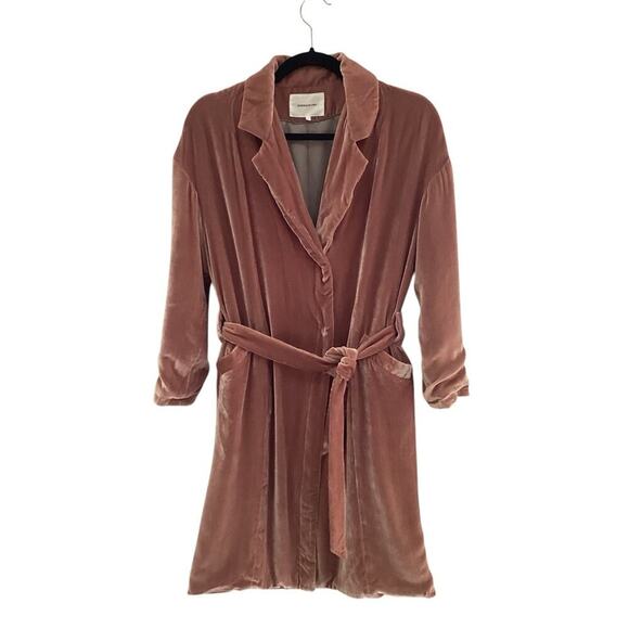 Emerson Fry Studio Coat In Blush Velvet Size 2 Belted Pockets Silk Blend Velvet - Picture 2 of 14